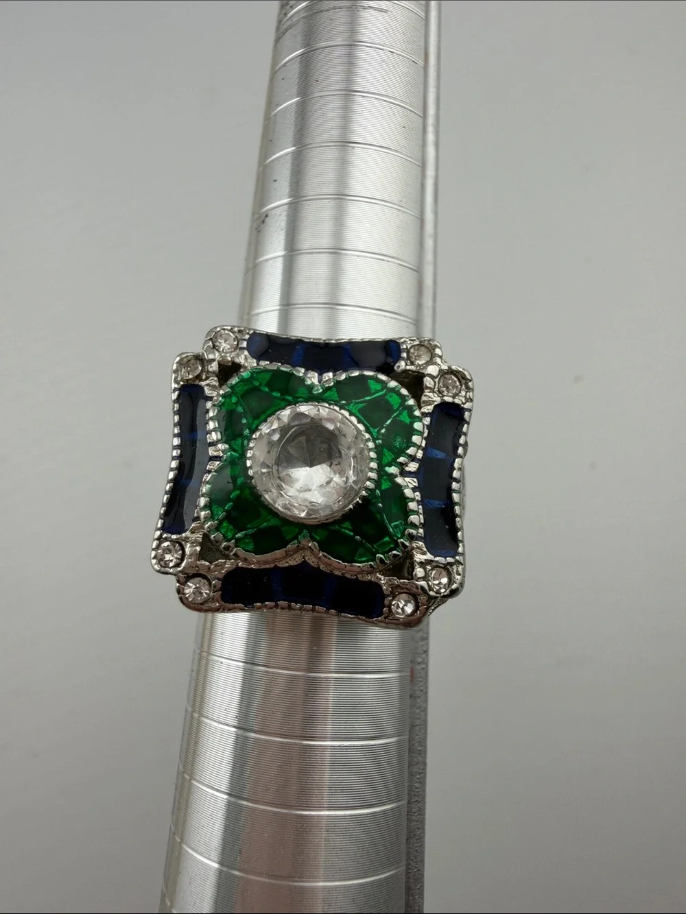 Vintage Emerald & Sapphire Enamel Cocktail Statement Ring - Women Jewelry